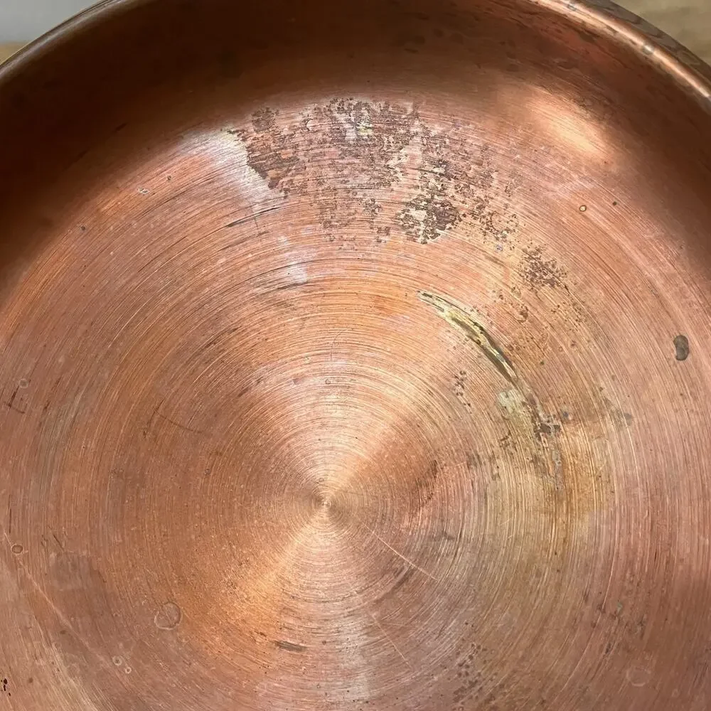 Vintage Copper Saute Pan Skillet with Lid Wood Handle